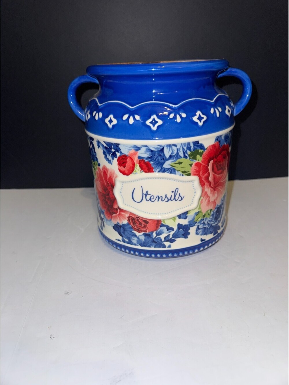 The Pioneer Woman Utensil Holder Jar The Heritage Floral Stoneware Wood Divider